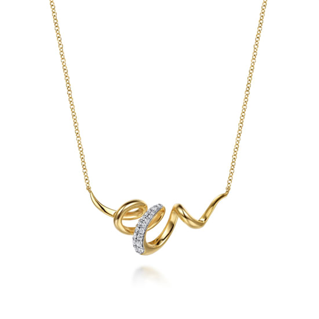 14K White & Yellow Gold Diamond Swirl Bar Necklace