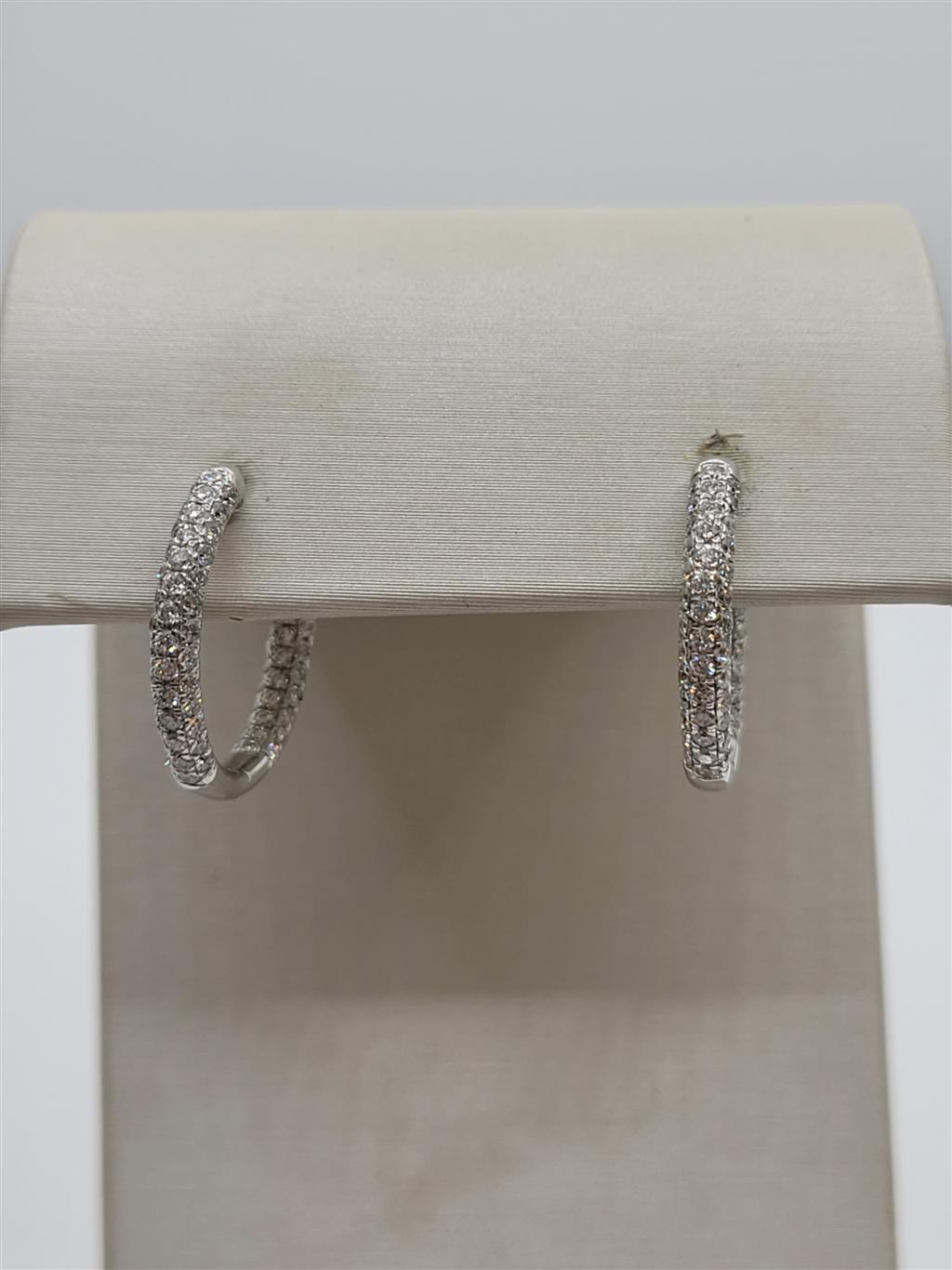 14K White Gold 1.00 Twt Round Cut Lab Grown Hoop Earrings