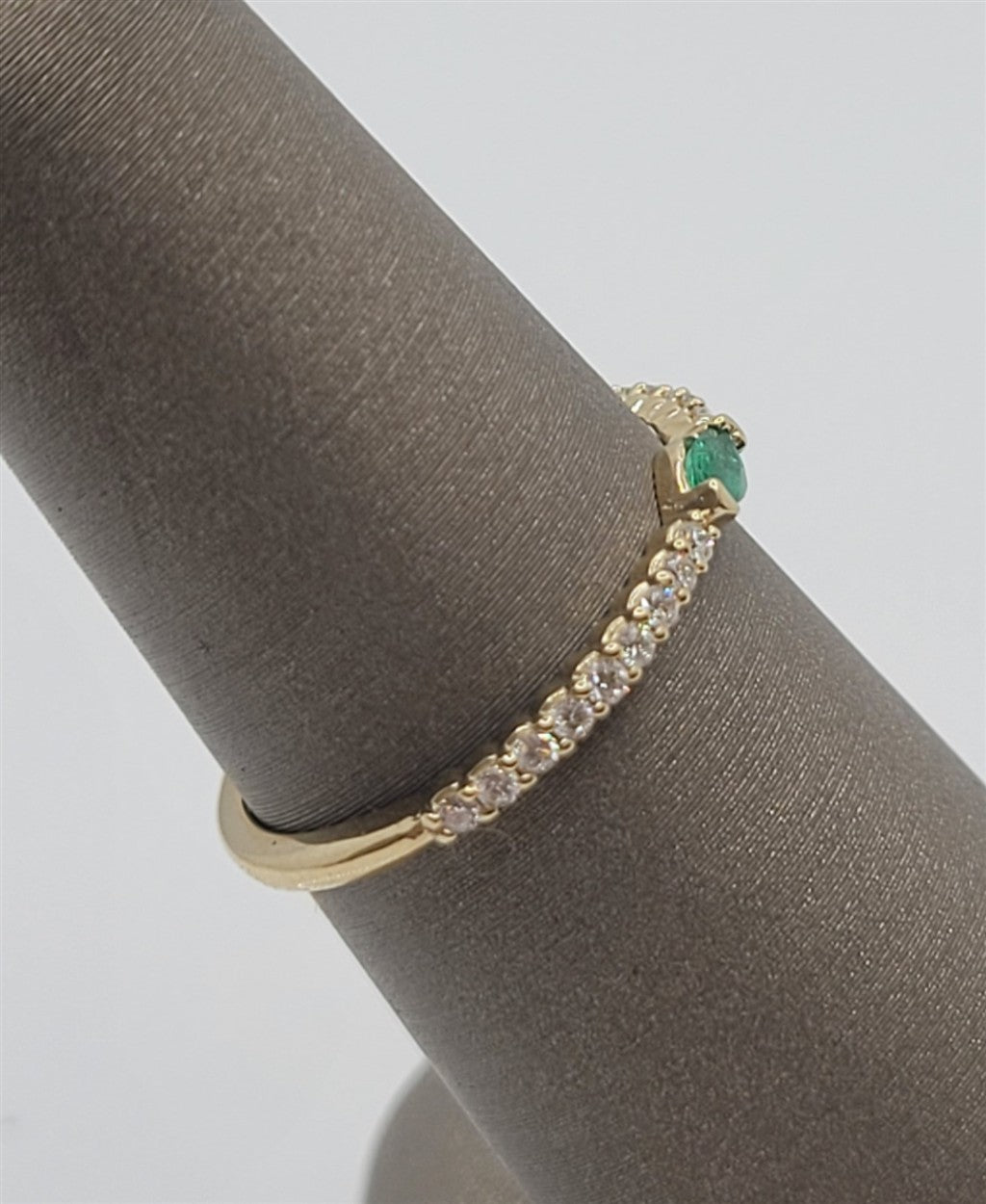 14K Yellow Gold Emerald & Natural Diamond Stackable Ring