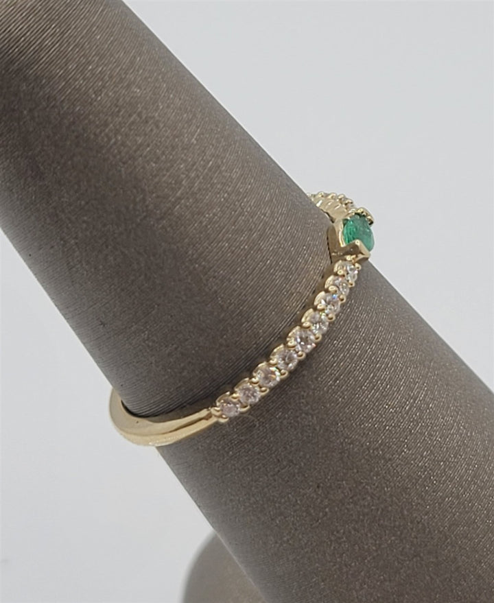 14K Yellow Gold Emerald & Natural Diamond Stackable Ring