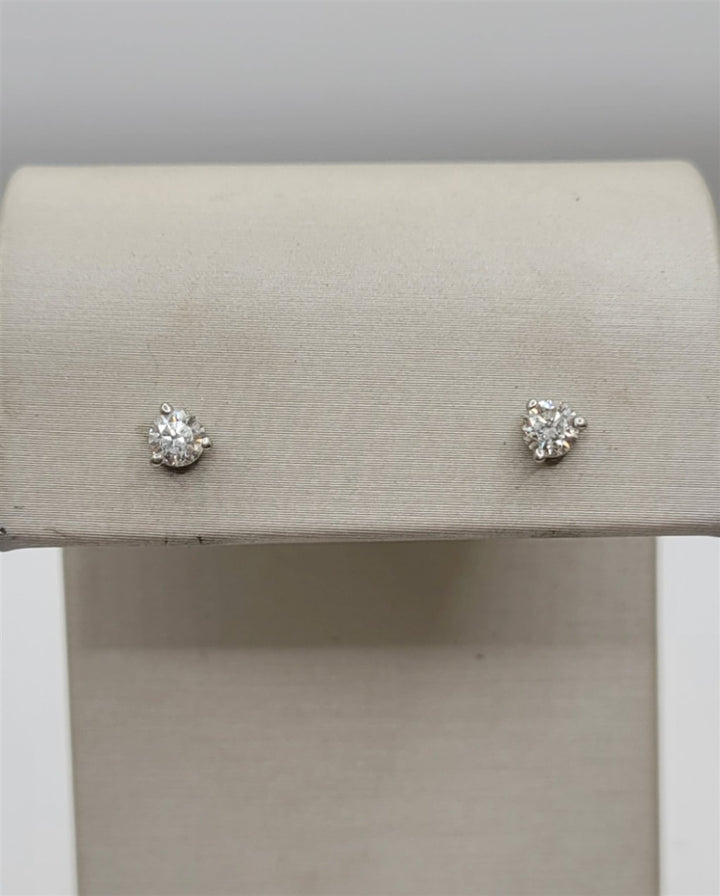 14K White Gold .50 Twt Round Diamond 3-Prong Studs