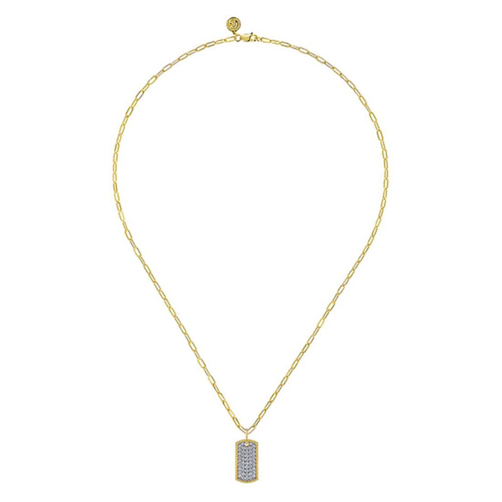 14K Yellow Gold "Gabriel & Co." Diamond Dog Tag Necklace