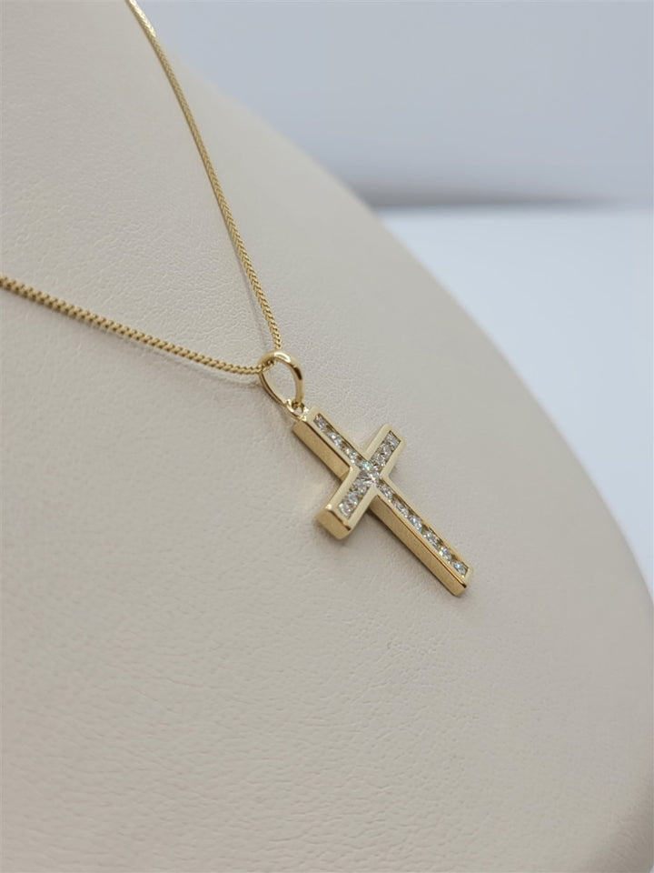 20" 14K Yellow Gold Natural Diamond Channel-Set Cross Necklace