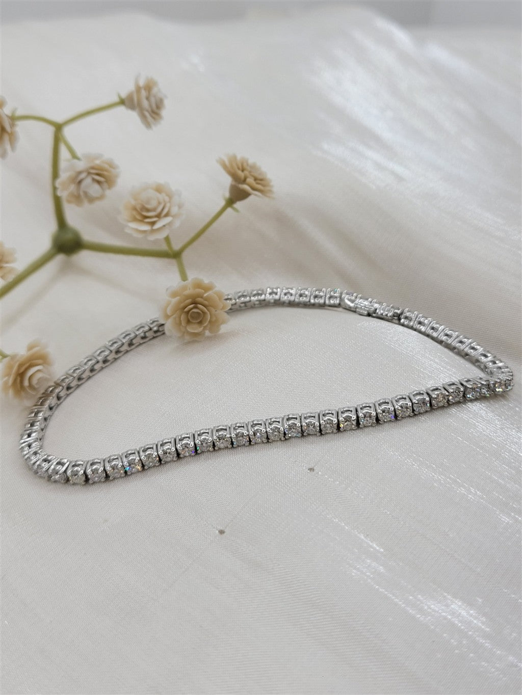 7" 14K White Gold 3 Ct Diamond Tennis Bracelet