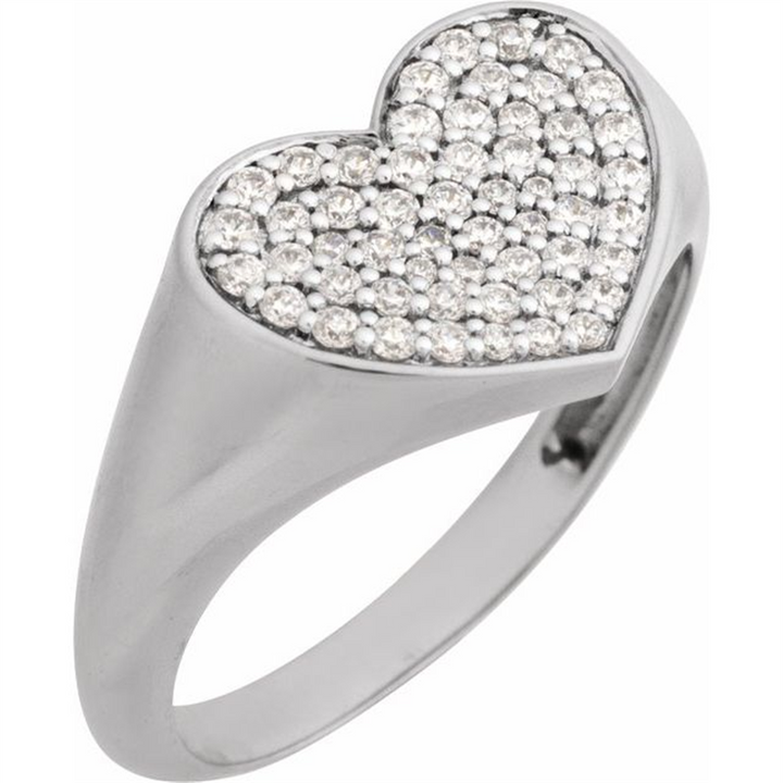 14K White Gold Diamond Heart Signet Ring