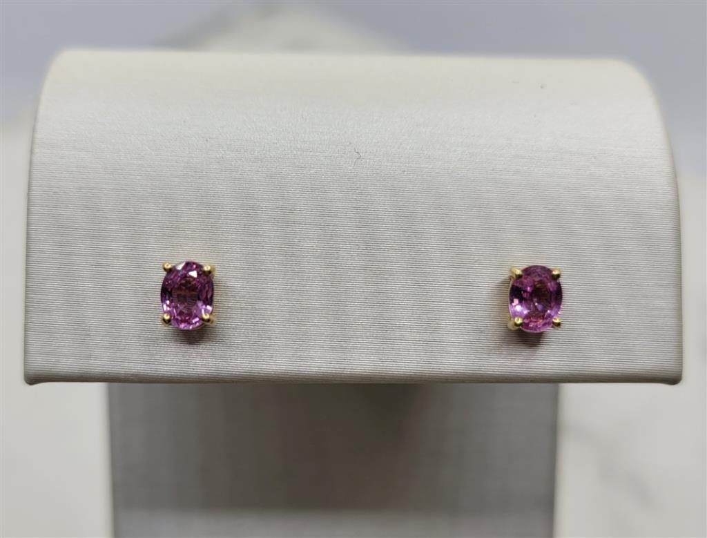 14K Yellow Gold 0.82 ctw Oval cut Pink Sapphires Earrings