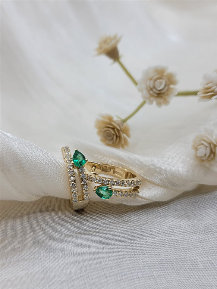 14K Yellow Gold Emerald And Diamond Fashion Hoop Earrings