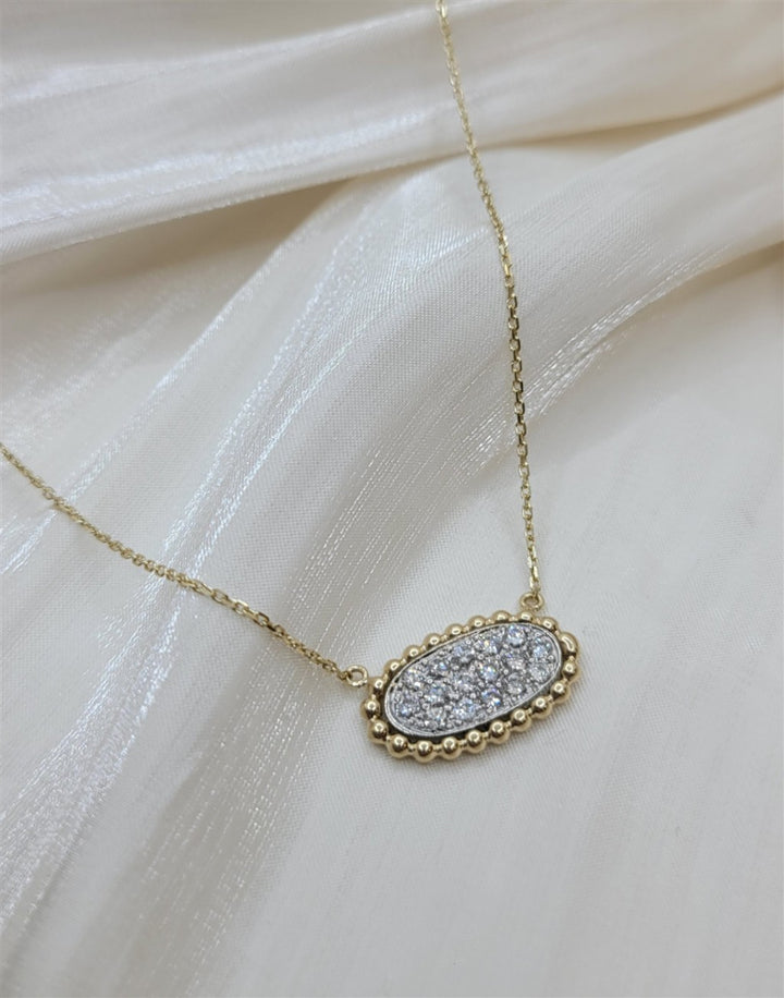 16" 14K Two-Tone Gold Sideways Pave Diamond Pendant Necklace