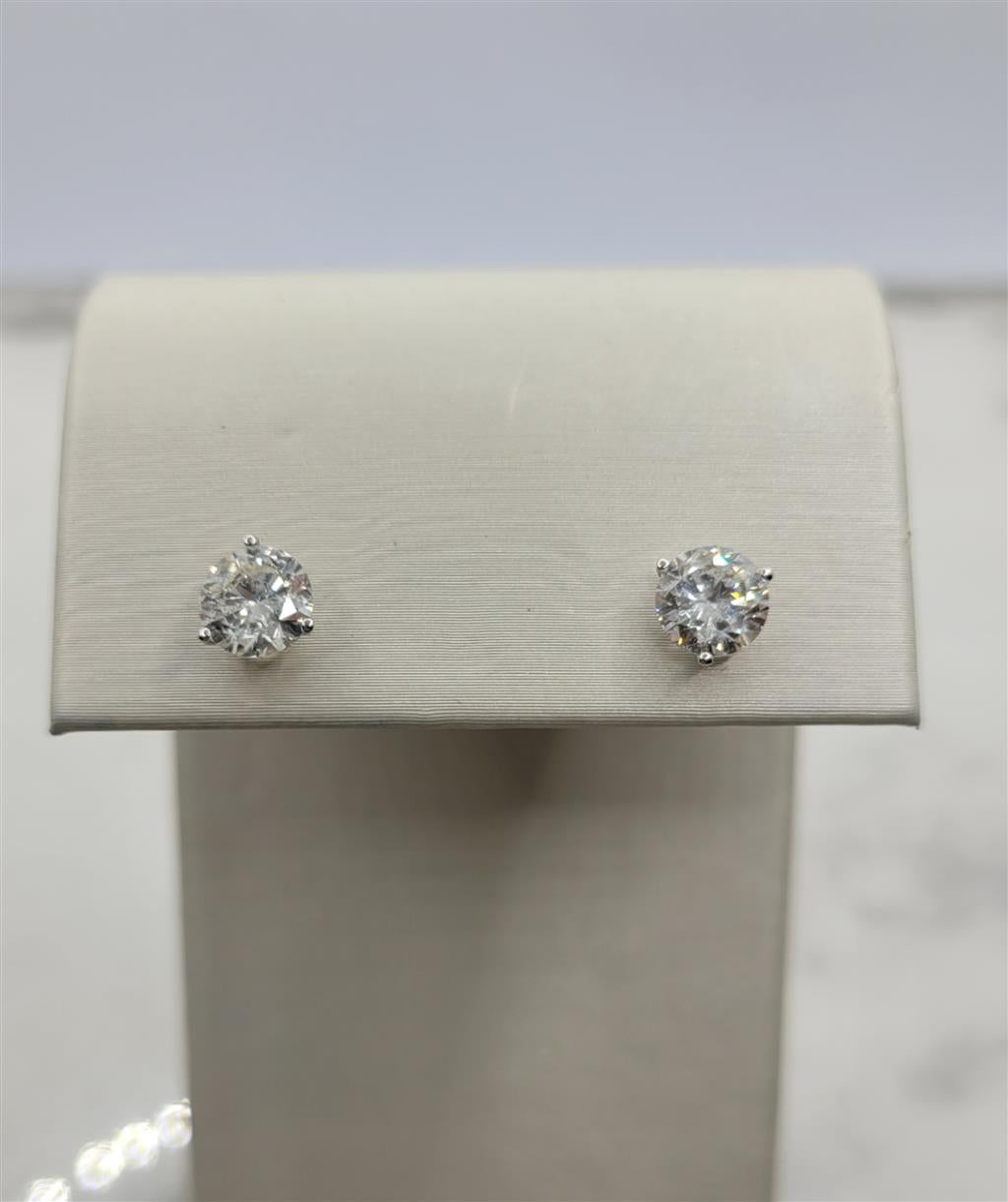 14K White Gold 2.03 ctw Round cut Diamond Stud Earrings