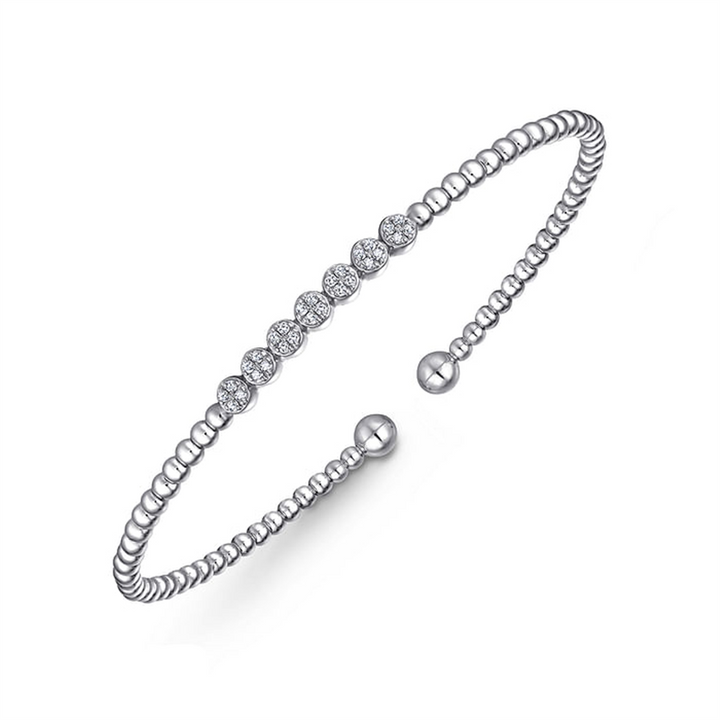 14K White Gold "Gabriel & Co." Bujukan Bead And Cluster Diamond Bangle Bracelet