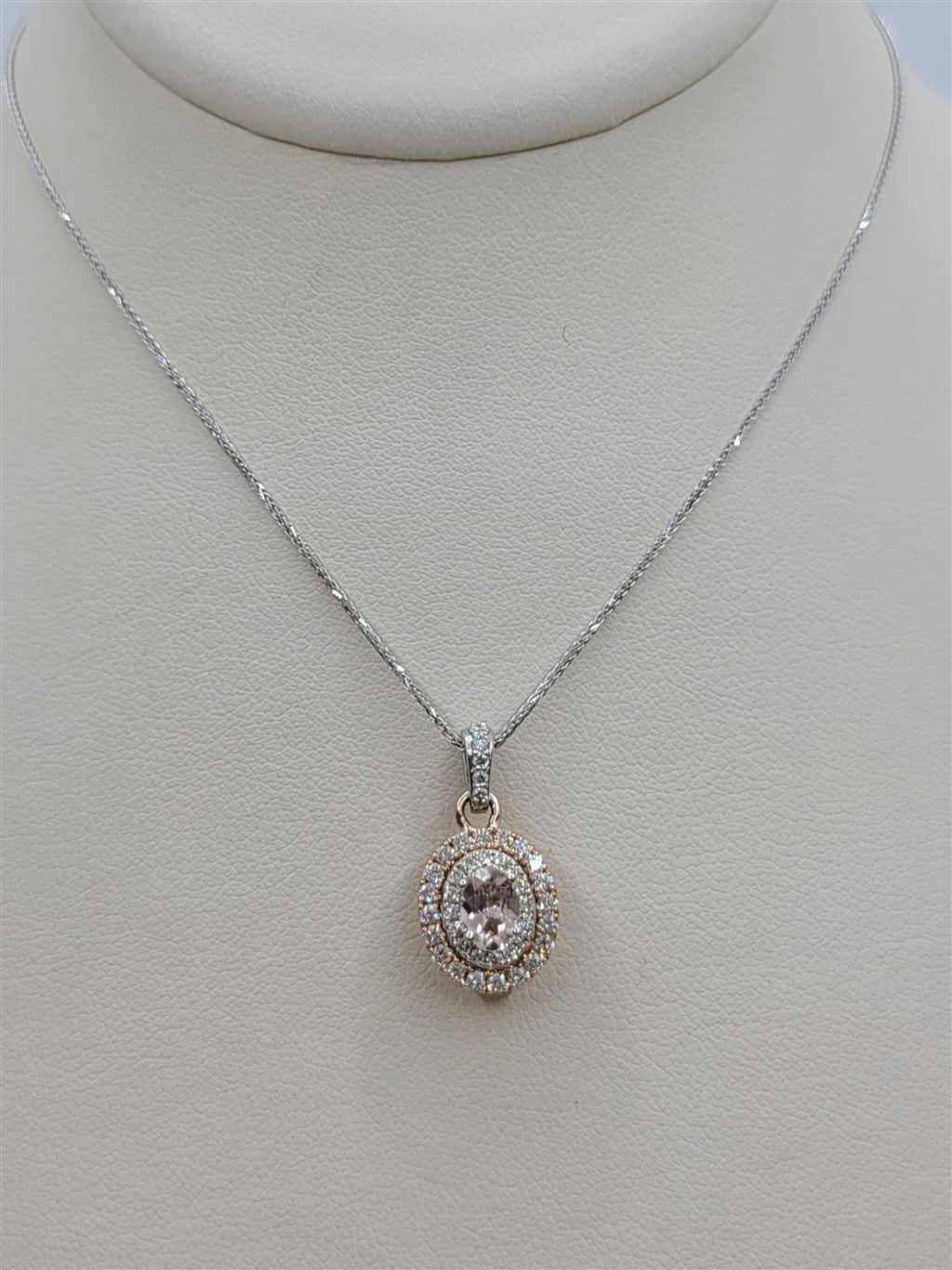 14K Yellow/Rose Gold Pink Tourmaline & Diamond Halo Pendant Necklace