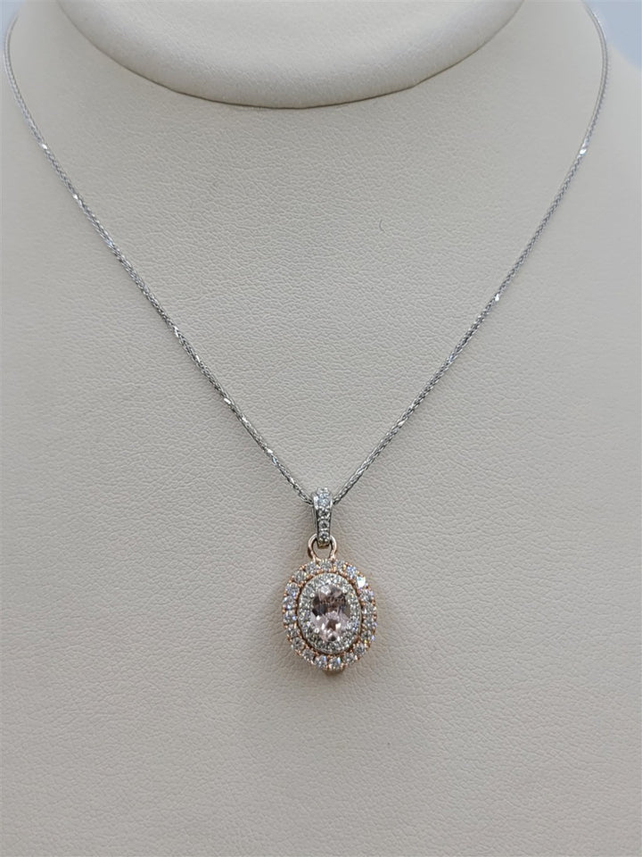 14K Yellow/Rose Gold Pink Tourmaline & Diamond Halo Pendant Necklace