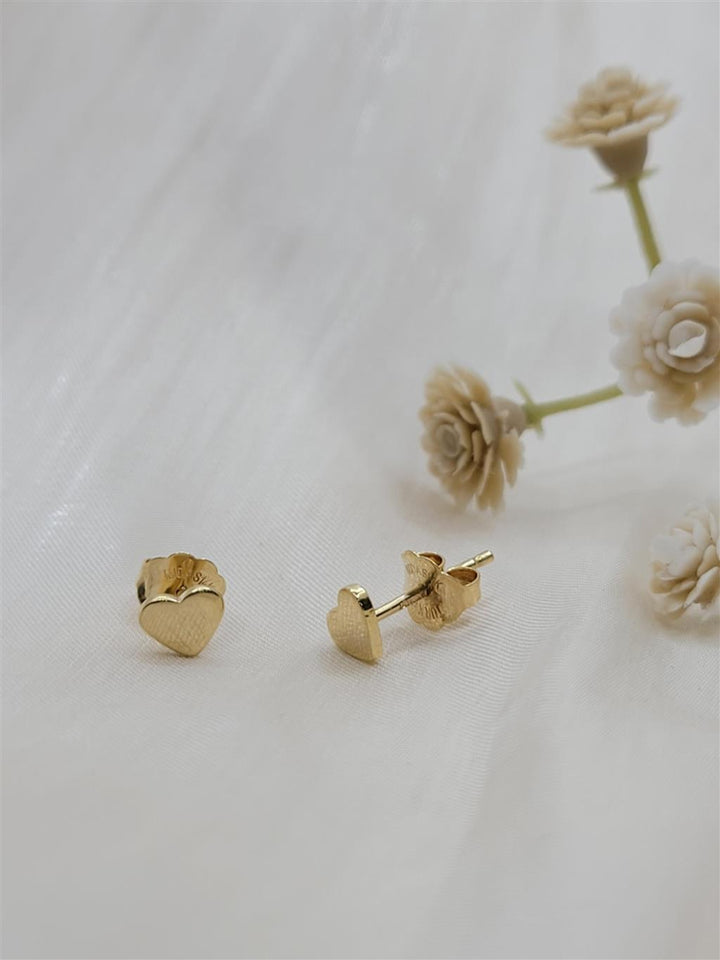 14K Yellow Gold Heart Stud Earrings