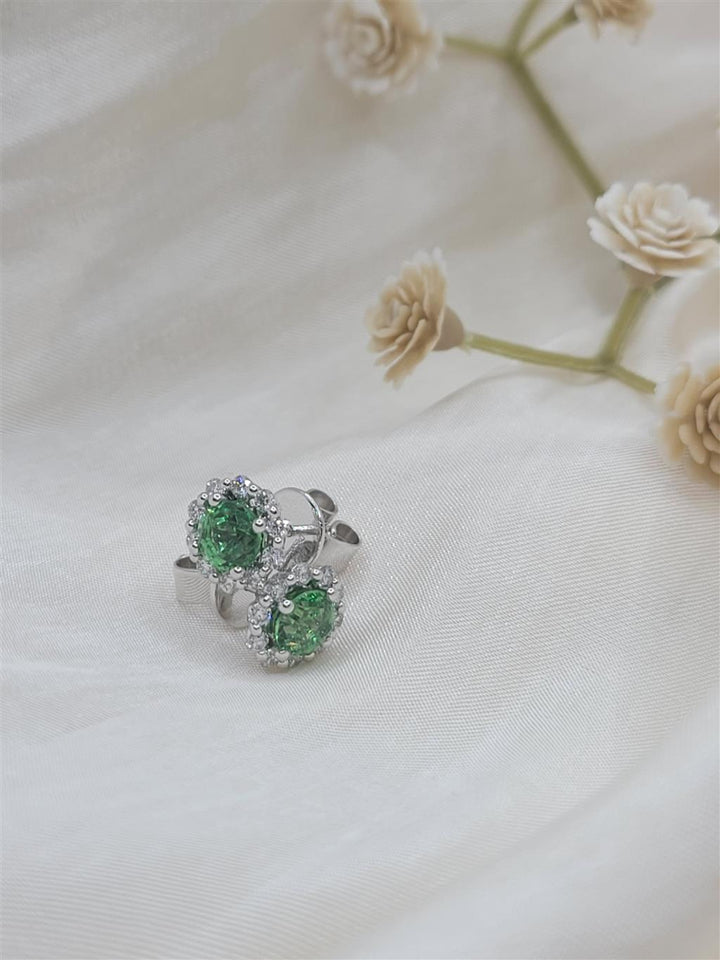 14K White Gold Tsavorite Garnet & Diamond Halo Earrings