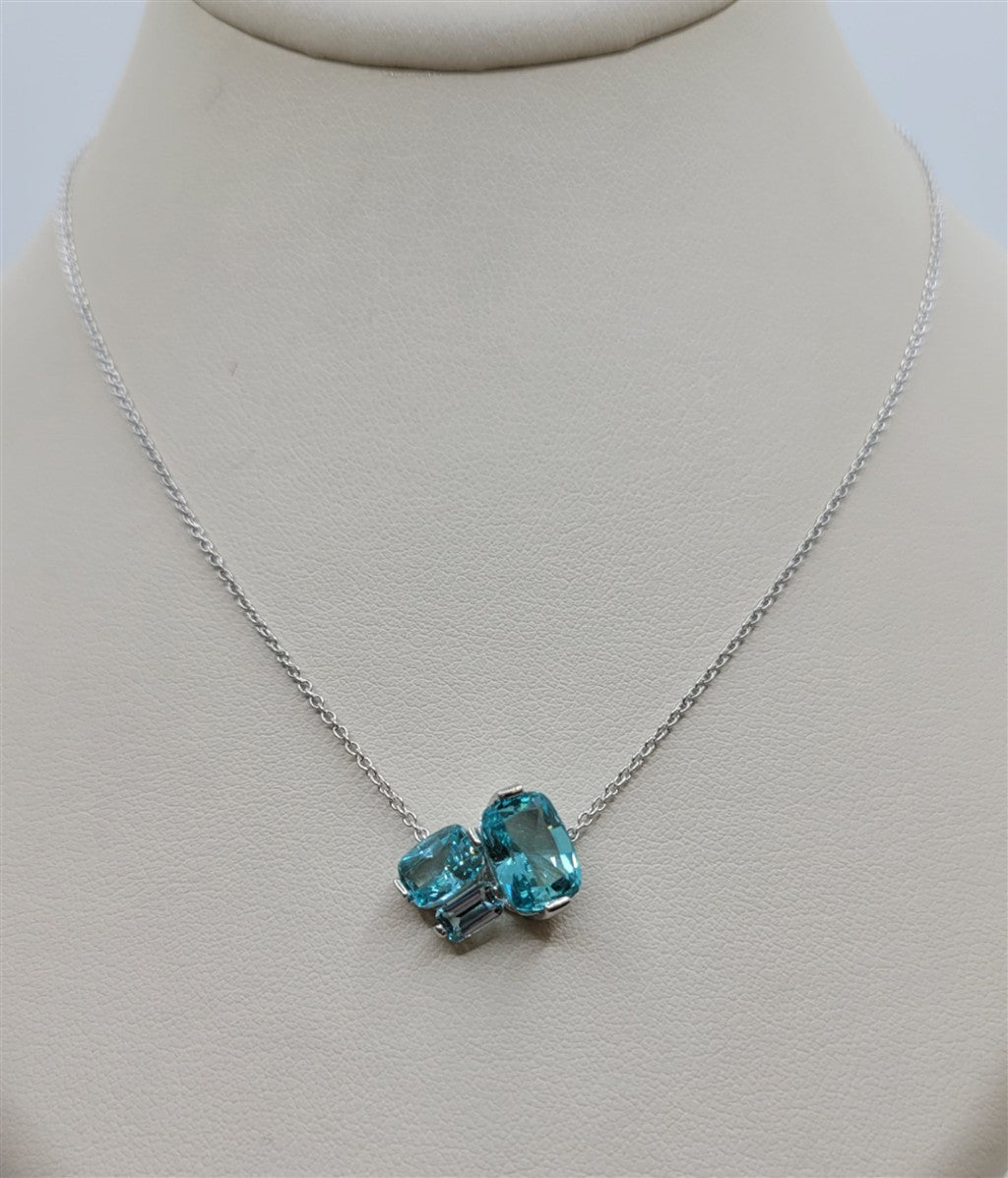 Sterling Silver Lab Grown Paraiba Topaz 3-Stone Necklace