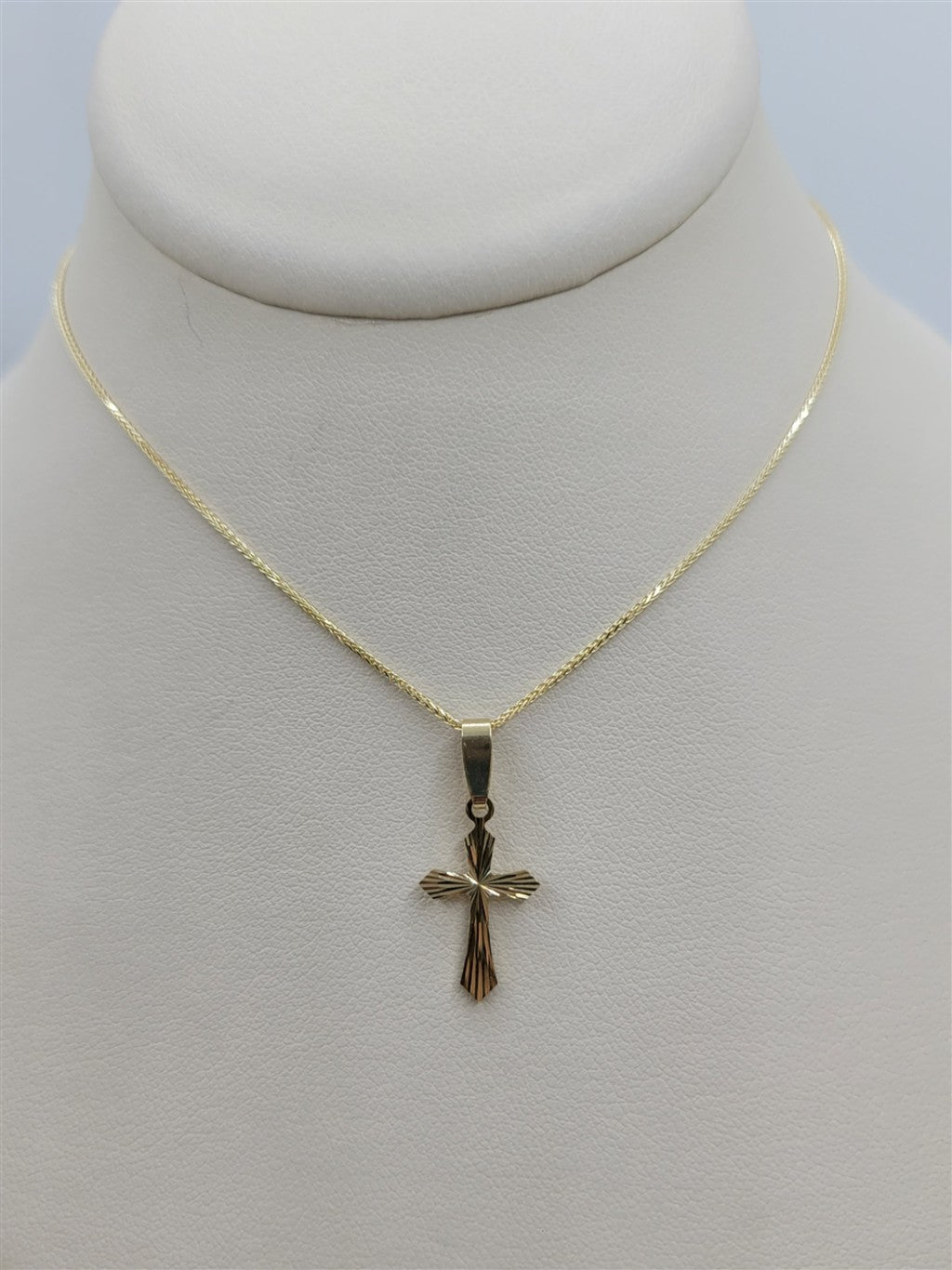 14K Yellow Gold Diamond Cut Cross Pendant Necklace