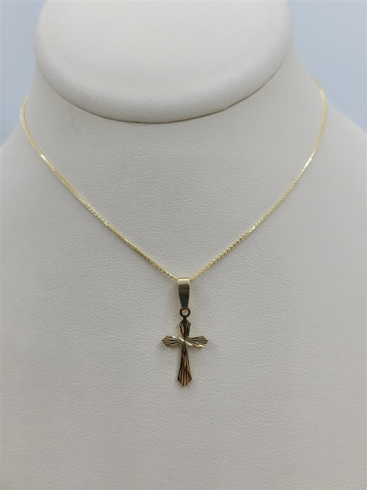 14K Yellow Gold Diamond Cut Cross Pendant Necklace
