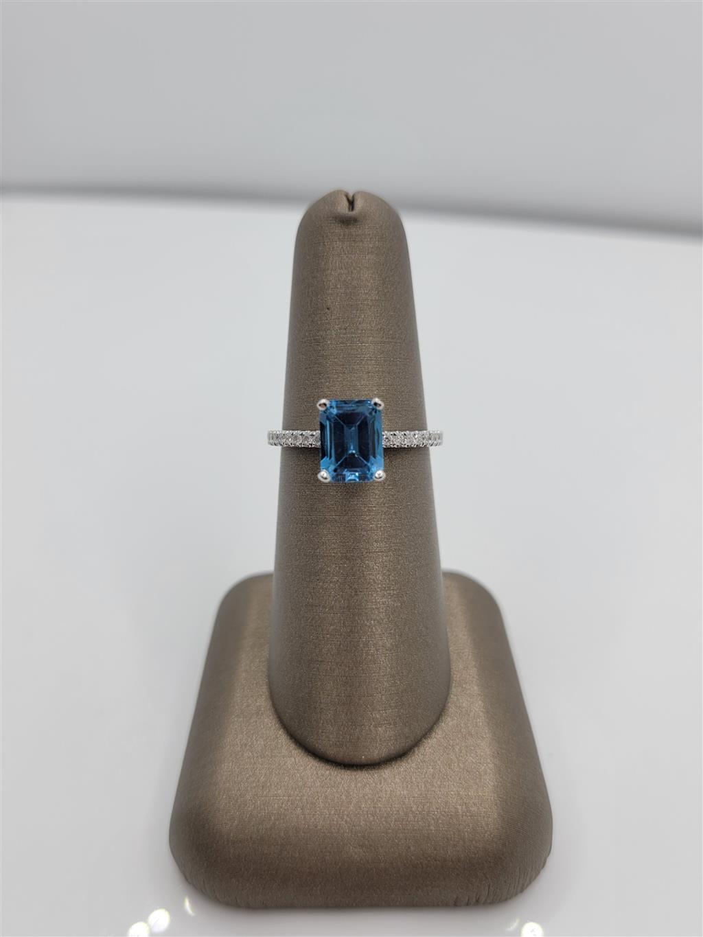 14K White Gold Blue Topaz & Diamond Fashion Ring