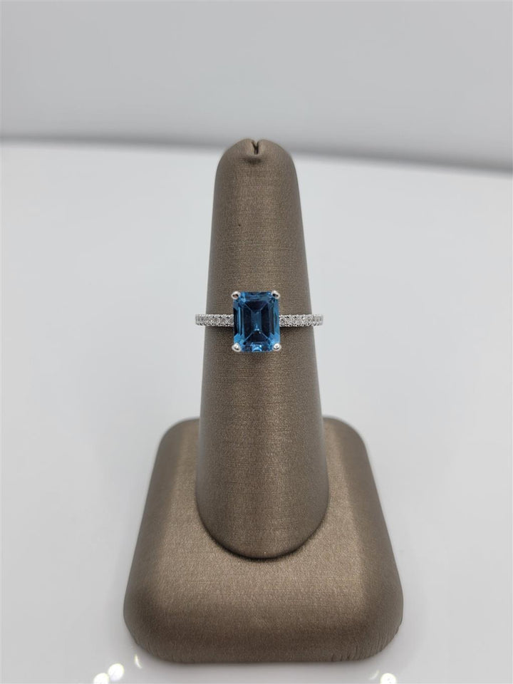 14K White Gold Blue Topaz & Diamond Fashion Ring