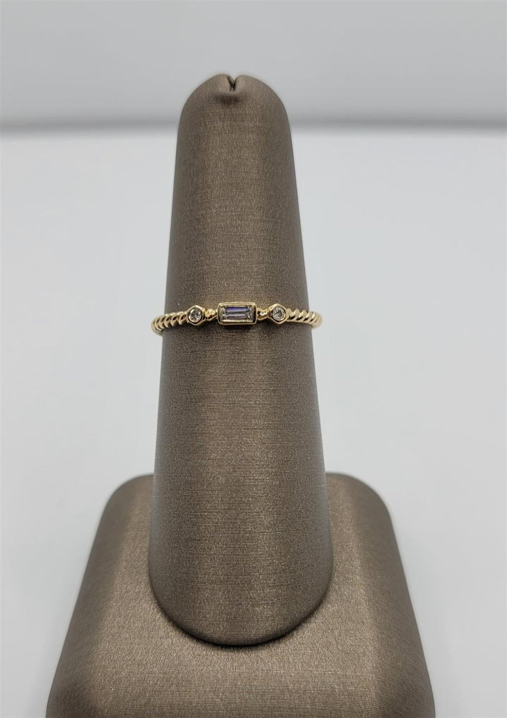 14K Yellow Gold Baguette And Round Diamond Twisted Stackable Fashion Ring