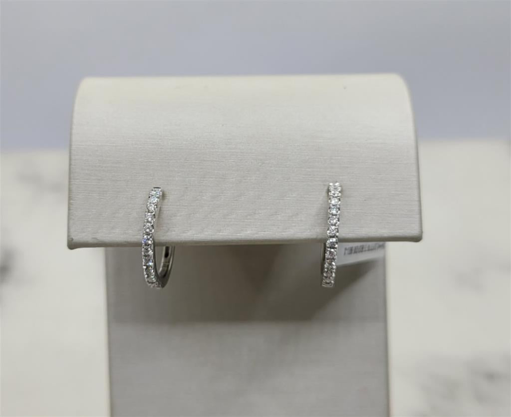 14K White Gold "Huggie " Diamond Hoop Earrings