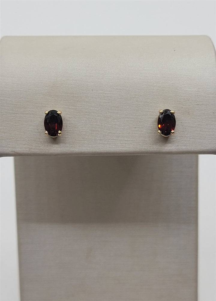14K Yellow Gold  Oval Cut Garnet Gemstone Earrings