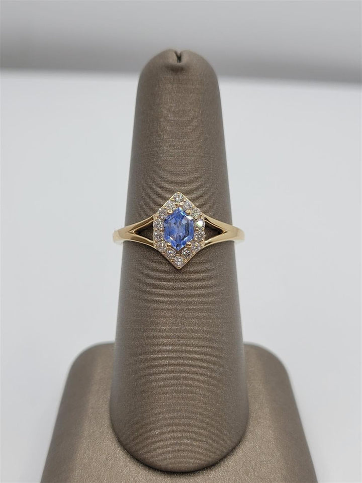 14K Yellow Gold Sapphire & Diamond Gemstone Fashion Ring