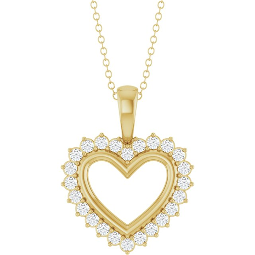 18" 14K Yellow Gold Open Heart Diamond Necklace