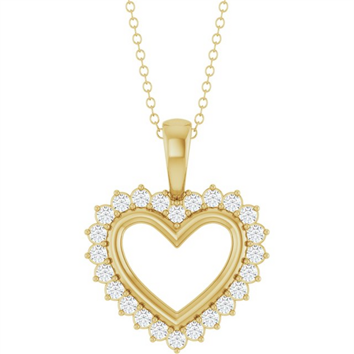 18" 14K Yellow Gold Open Heart Diamond Necklace
