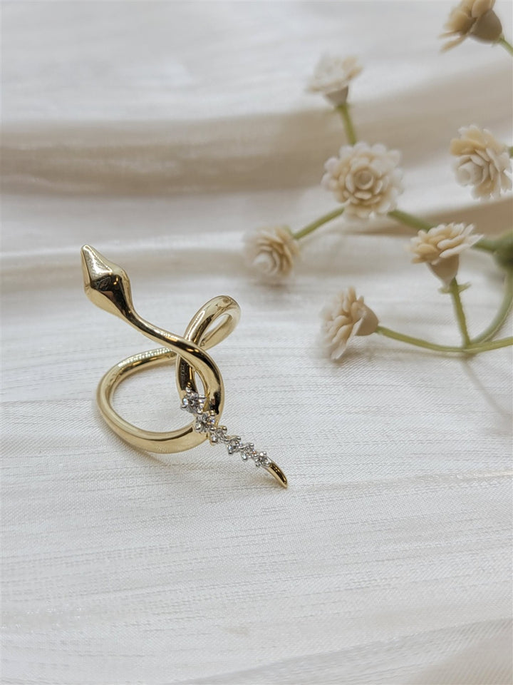 14K Yellow Gold Diamond Snake Twisted Ring