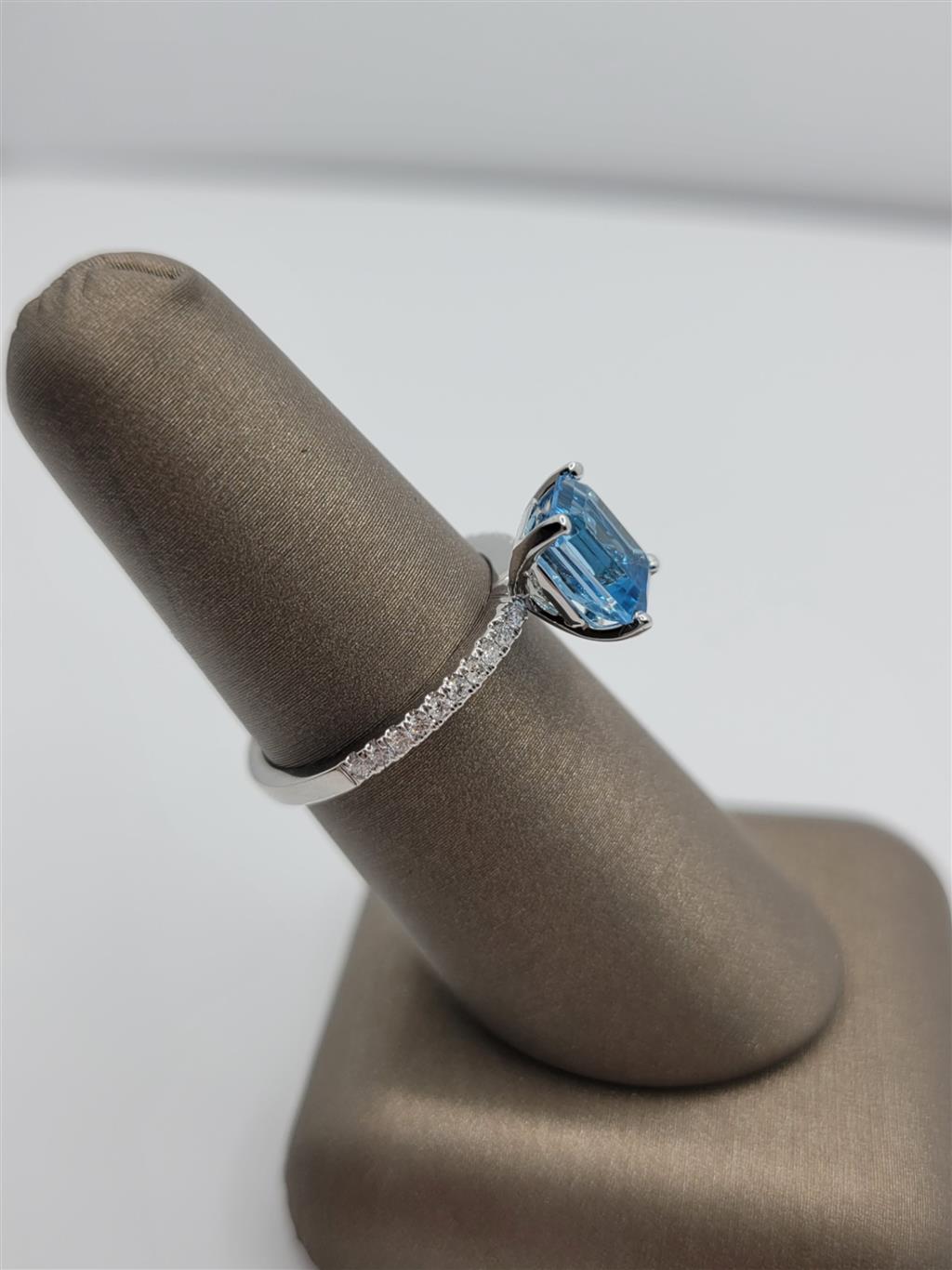 14K White Gold Blue Topaz & Diamond Fashion Ring