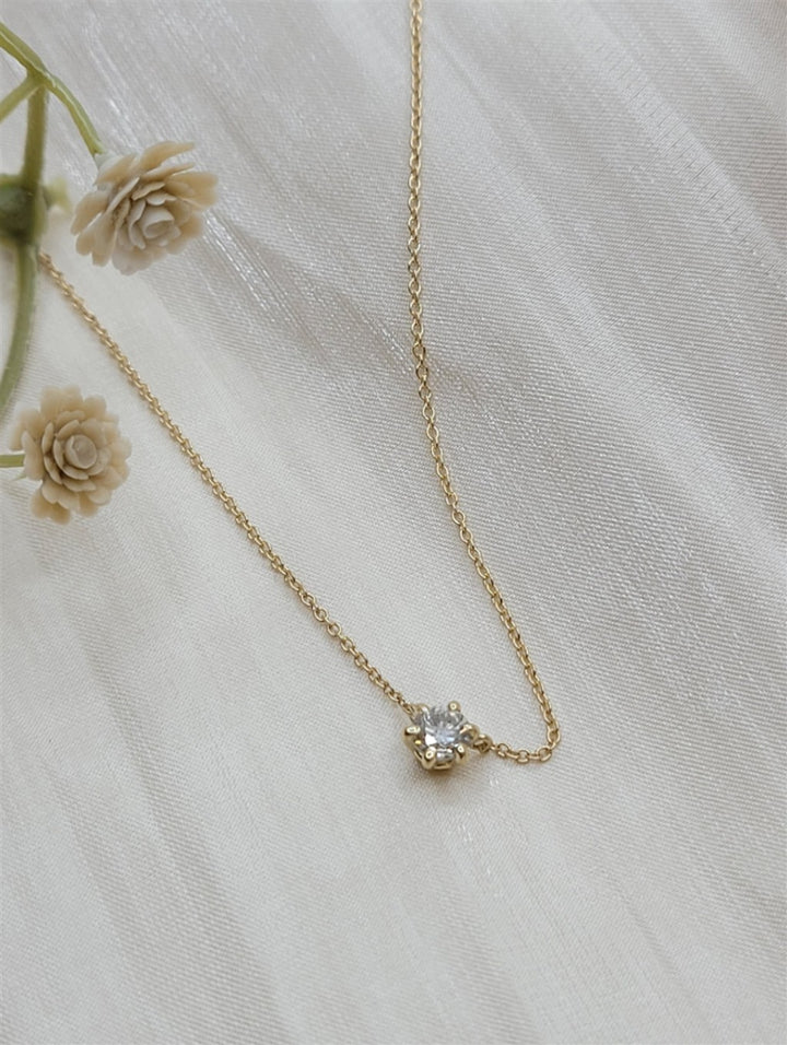14K Yellow Gold 0.37 Ctw Round Cut Diamond Solitaire Necklace
