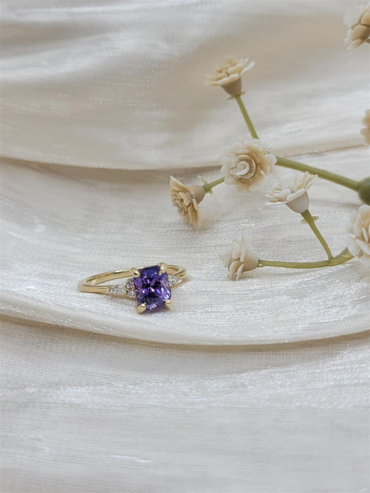 14K Yellow Gold Diamond Fashion "Floral" Purple Sapphire Fashion Ring