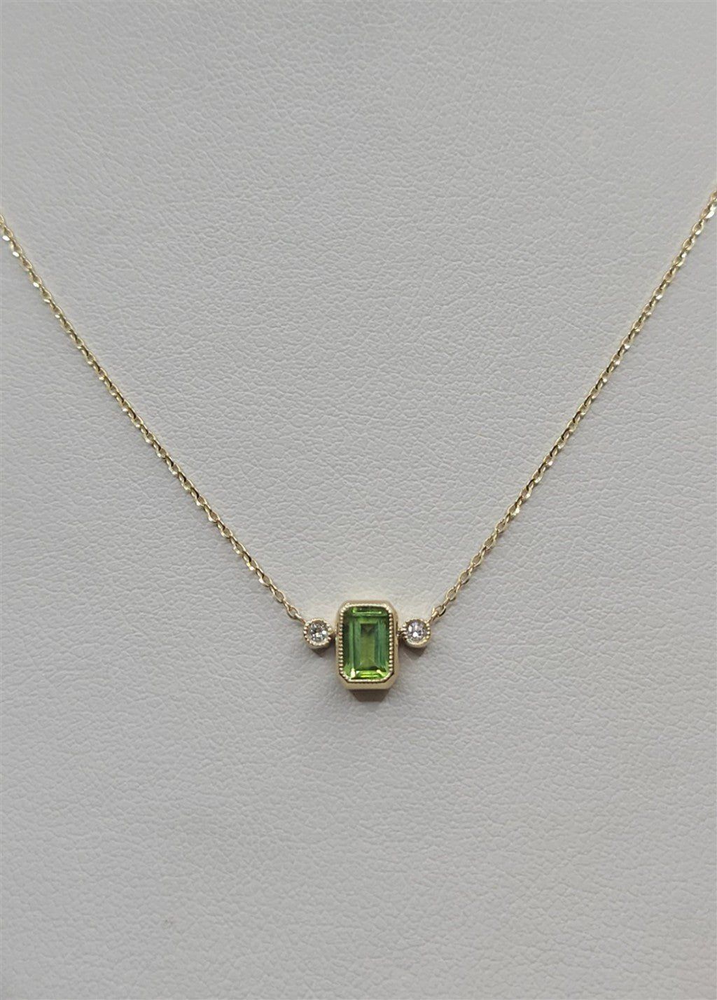 18" 14K Yellow Gold Peridot & Diamond Fashion Necklace