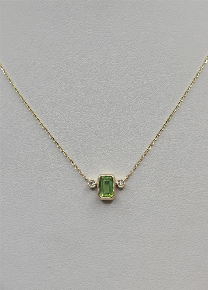 18" 14K Yellow Gold Peridot & Diamond Fashion Necklace