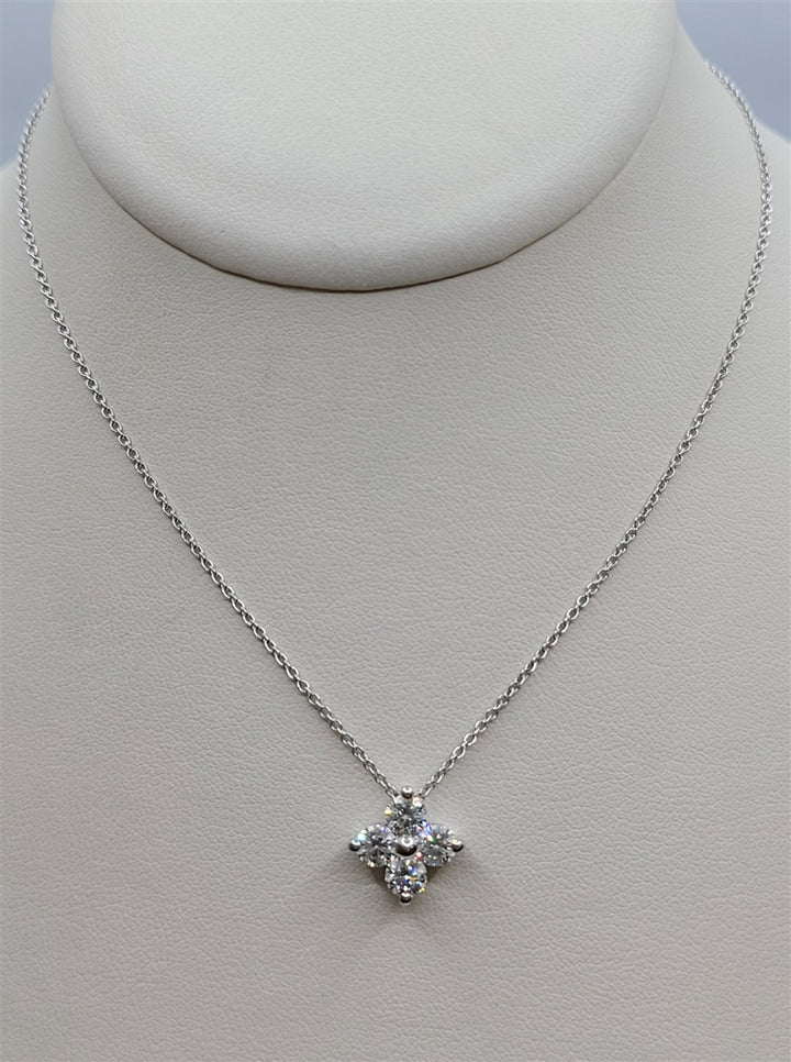15.5" 14K White Gold 4-Stone Diamond Clover Pendant