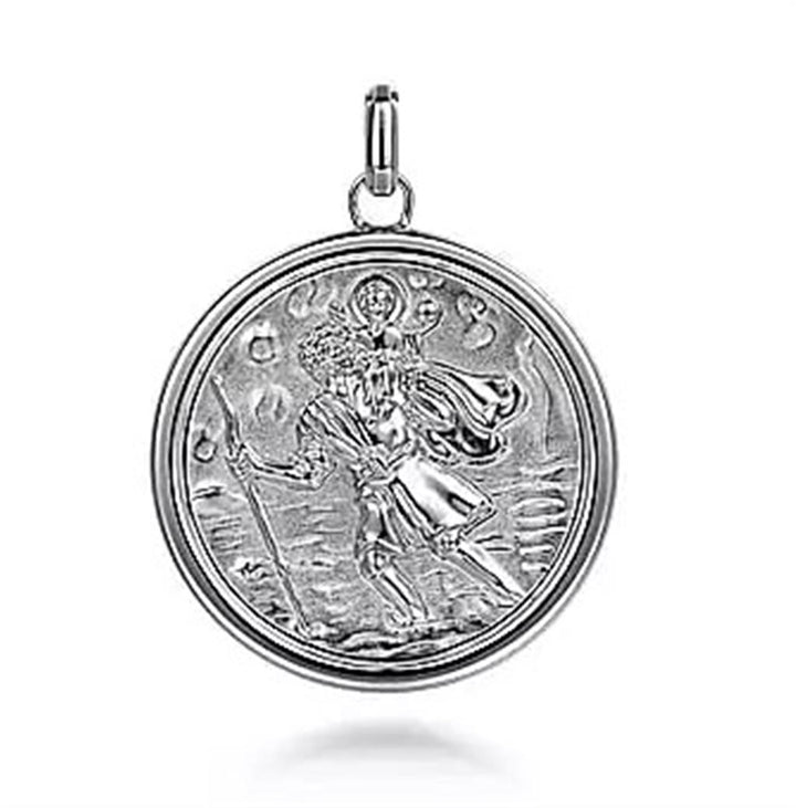 Men's Sterling Silver Gabriel & Co Jewelers St. Christopher Round Pendant