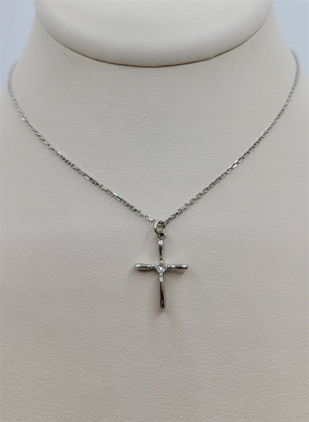 14K White Gold Single Diamond Cross Pendant Necklace