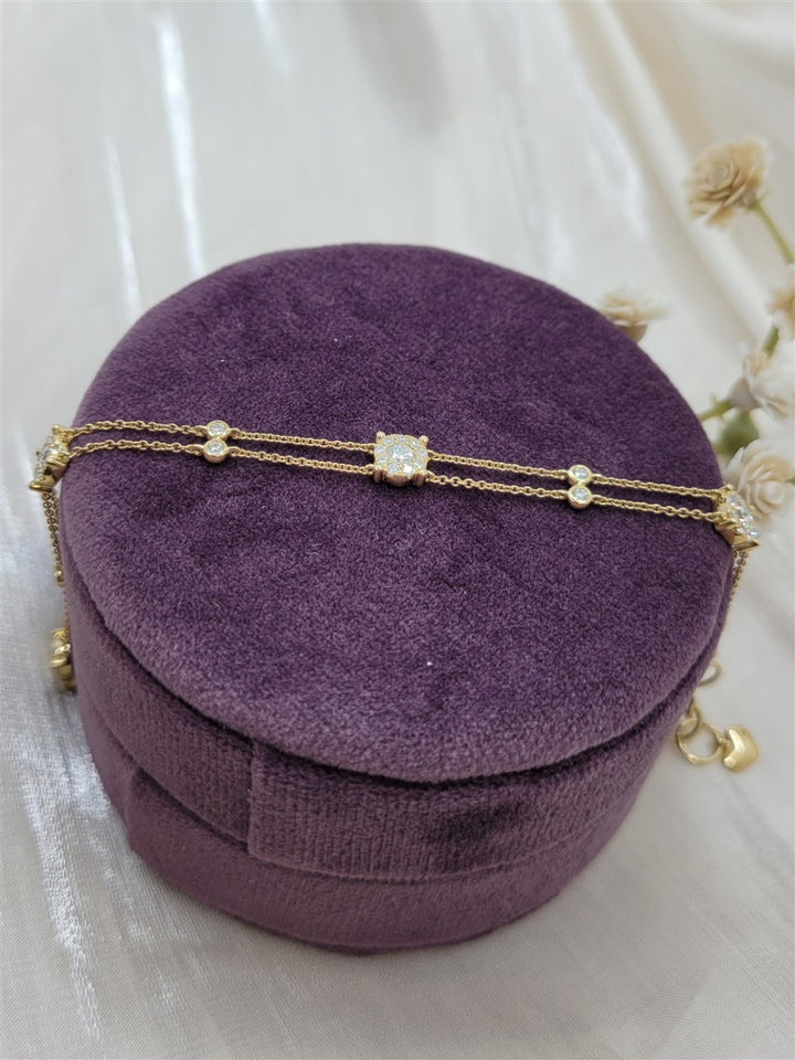 7" Adjustable 14K Yellow Gold Diamond Station Fashion Bracelet
