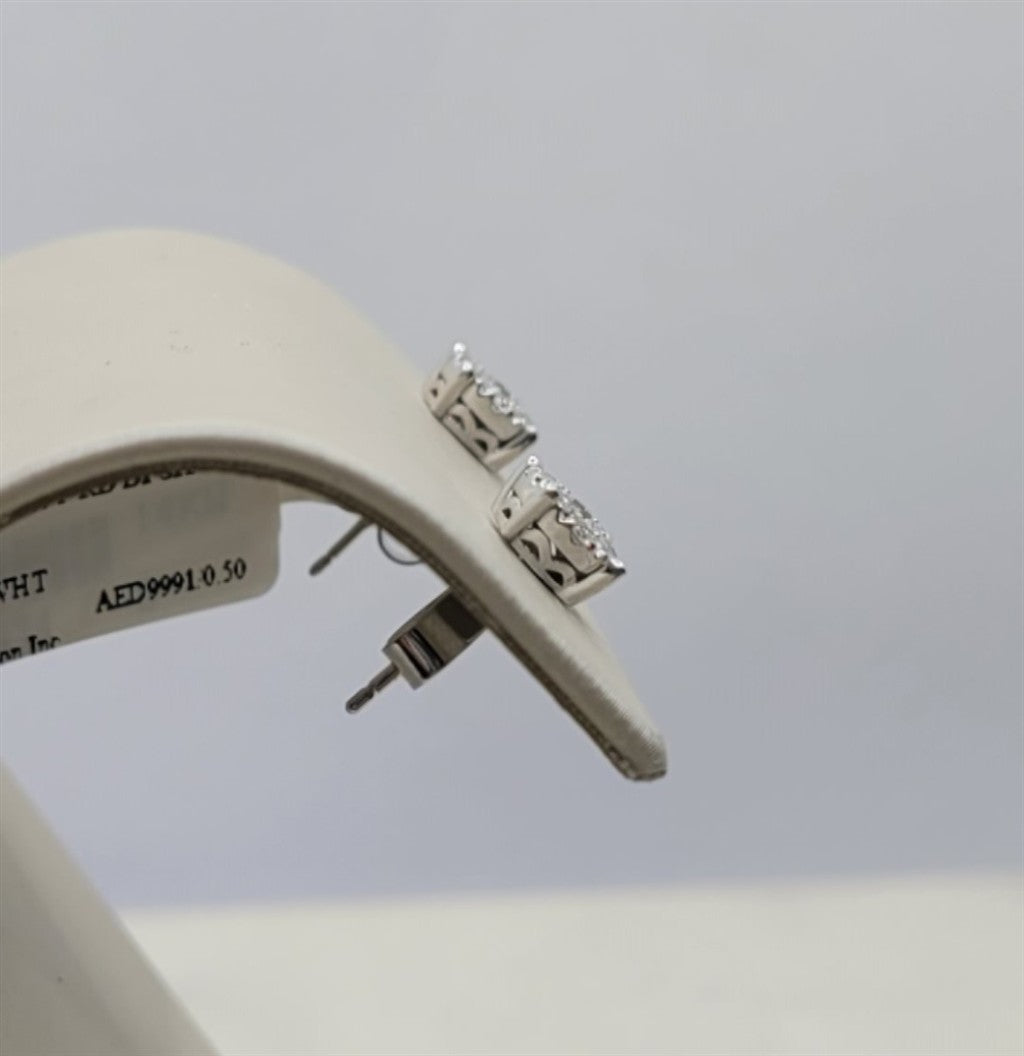 14K White Gold Diamond Cluster Fashion Earrings