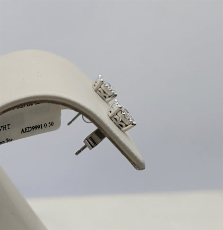 14K White Gold Diamond Cluster Fashion Earrings