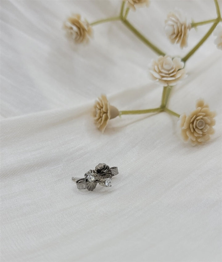 14K White Gold 2.4MM Round Diamond Stud Earrings