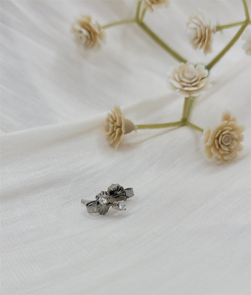 14K White Gold 2.4MM Round Diamond Stud Earrings