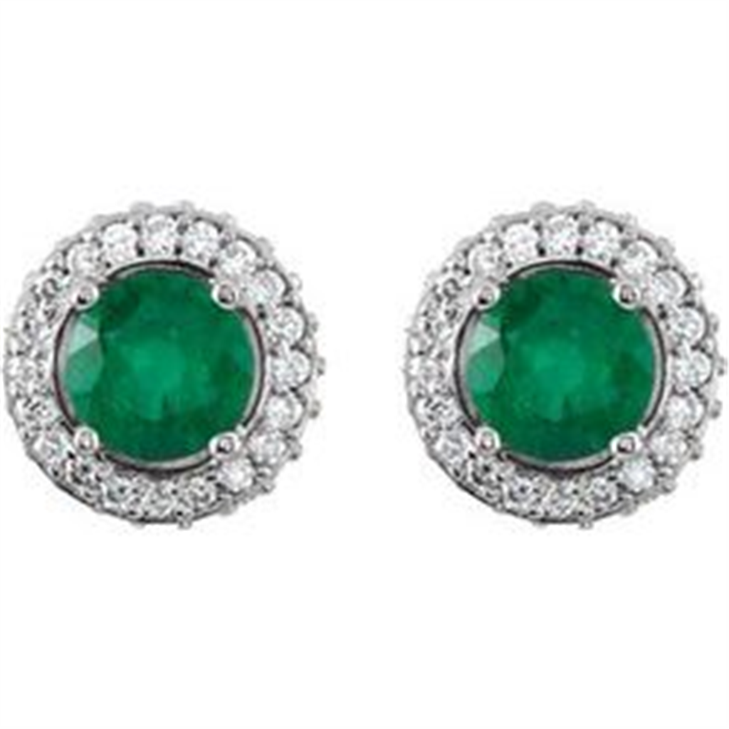 14K White Gold Emerald & Diamond Earrings
