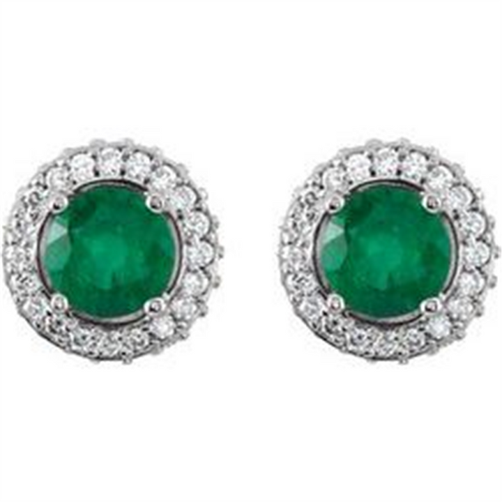 14K White Gold Emerald & Diamond Earrings