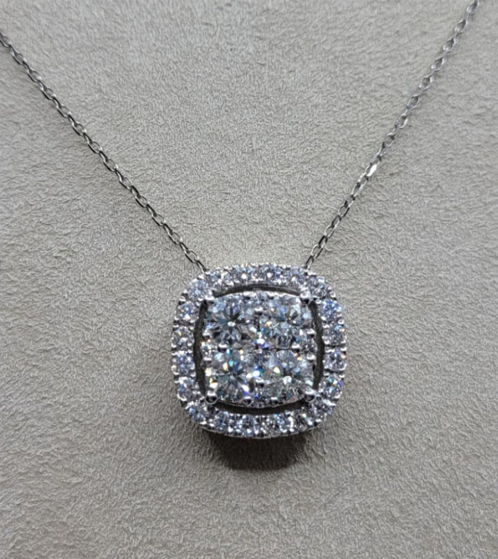 14K White Gold 1.5 ctw Round Cut Diamond Cushion Shaped Necklace