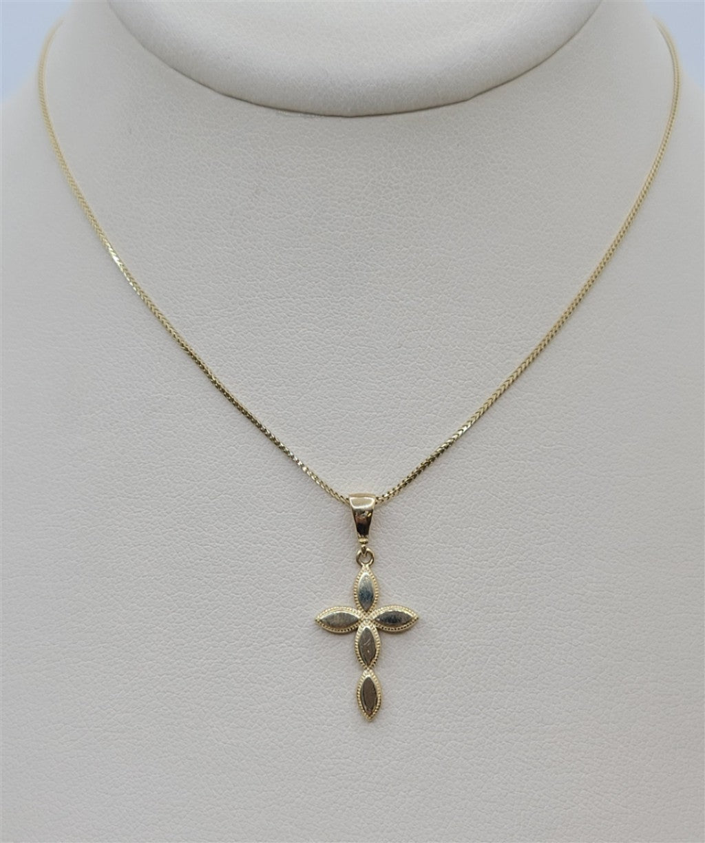 18" 14K Yellow Gold Multi-Marquise Polished Cross Necklace