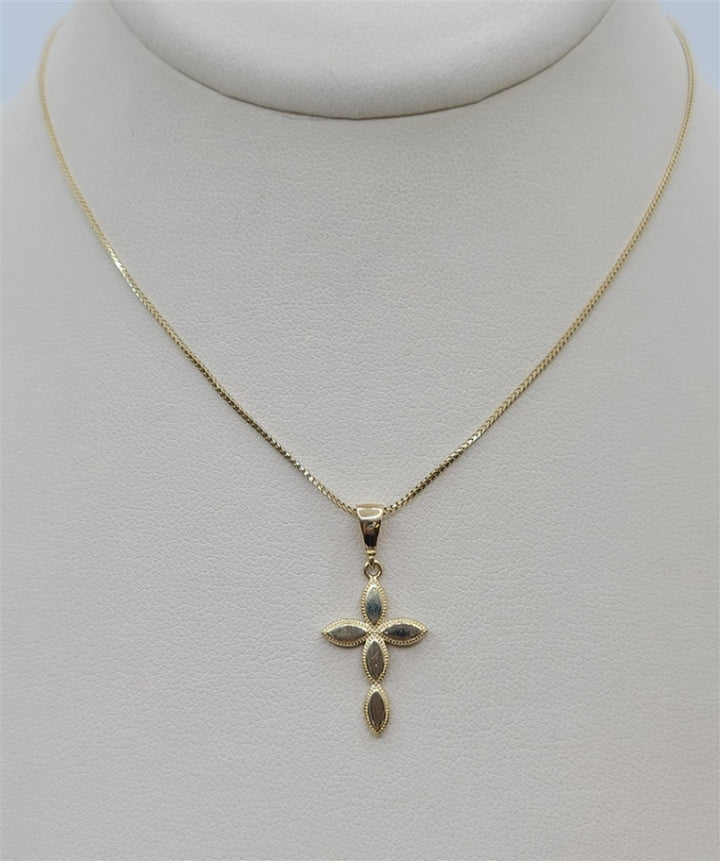 18" 14K Yellow Gold Multi-Marquise Polished Cross Necklace