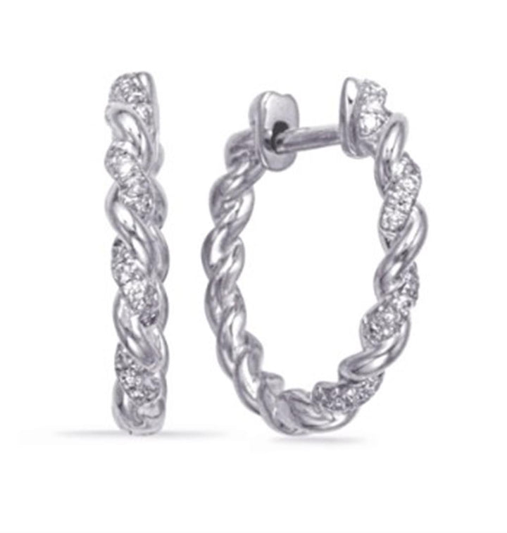 14K White Gold 0.10 ctw Round cut Diamond Hoop Earrings