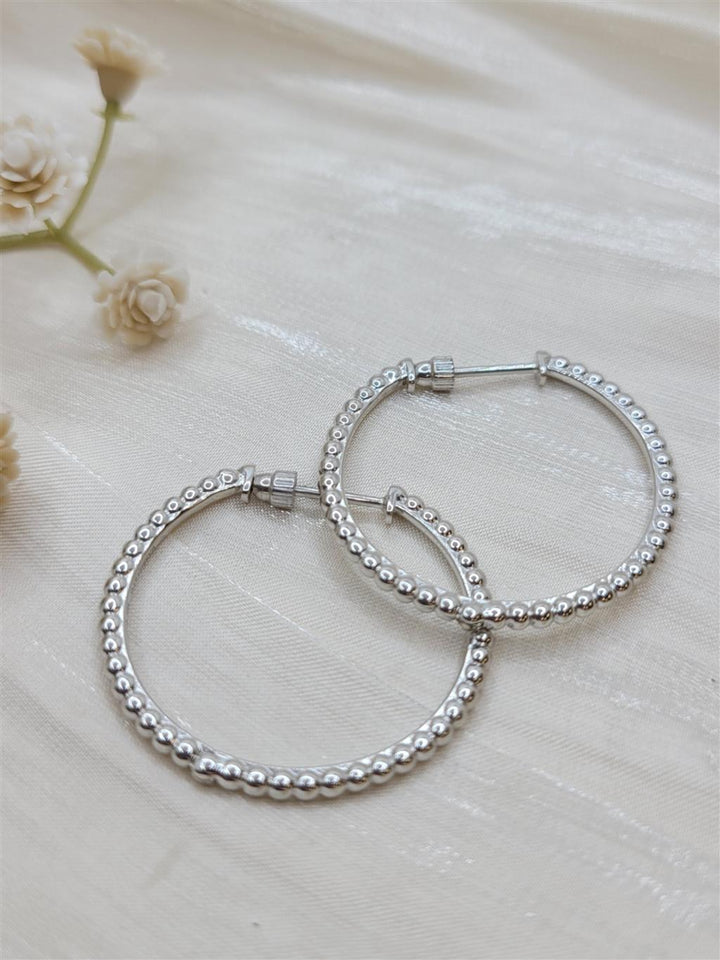 30mm Sterling Silver Beaded Hoop Earrings